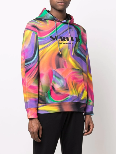 Shop Emporio Armani Surfer Marble-print Hooded Sweatshirt In Violett