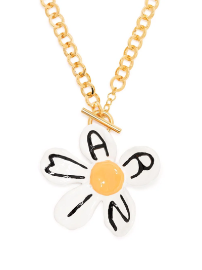 Shop Marni Daisy Pendant Necklace In Weiss