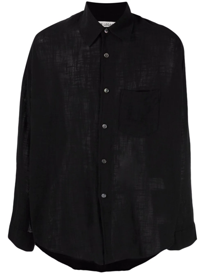 Our Legacy Classic Black Silk Shirt With Contrasting Button Closure In Black
