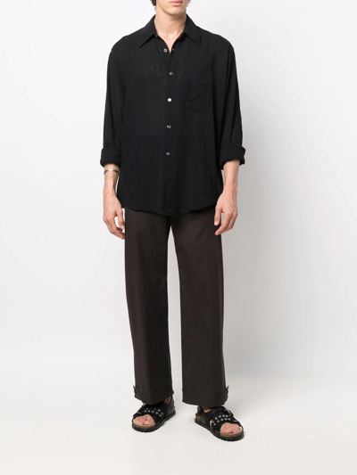 Our Legacy Classic Black Silk Shirt With Contrasting Button Closure In Black