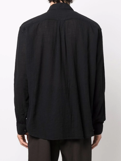 Our Legacy Classic Black Silk Shirt With Contrasting Button Closure In Black