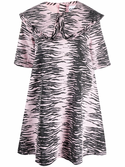 Shop Ganni Tiger-print Mini Shift Dress In Pink