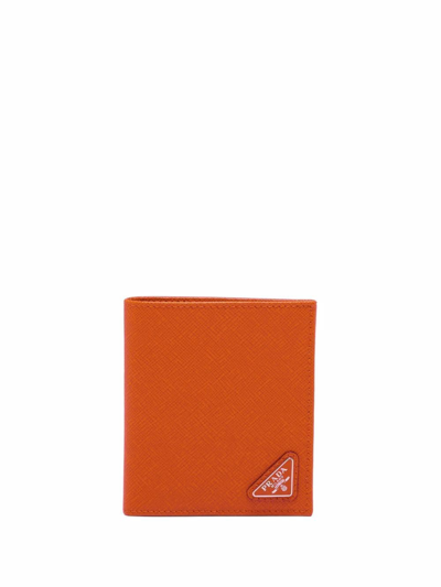 Prada Saffiano Leather Bifold Wallet In Orange | ModeSens