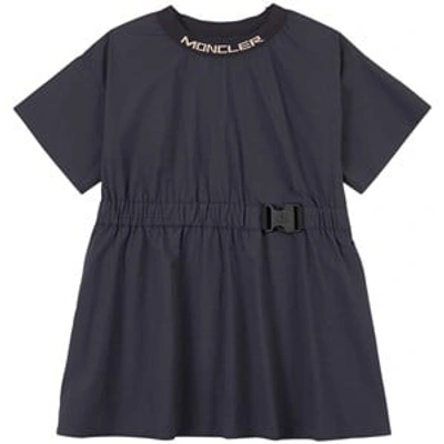 Shop Moncler Navy Dress With Buckle Waist Belt