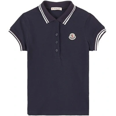 Shop Moncler Blue Logo Polo With White Piping