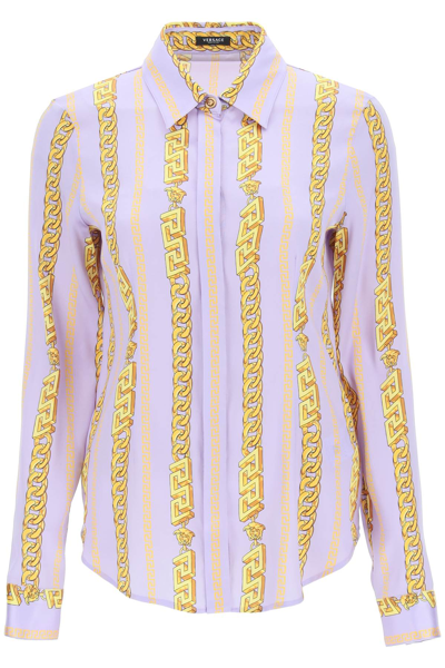 Shop Versace Chain Print Silk Shirt In Mixed Colours