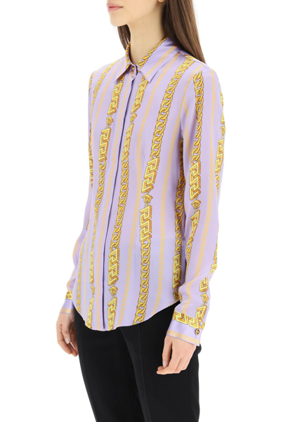 Shop Versace Chain Print Silk Shirt In Mixed Colours