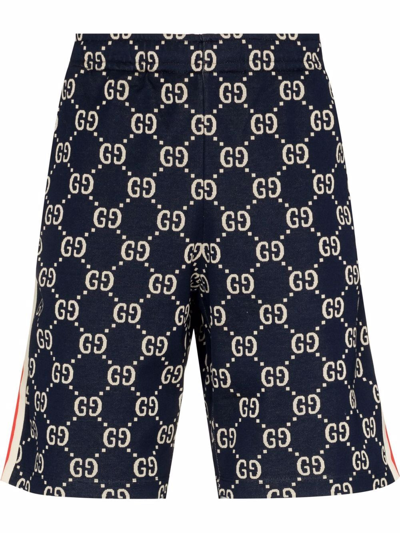 Shop Gucci Gg Jacquard Track Shorts In Blue