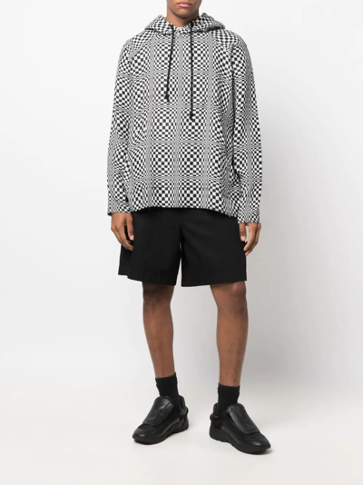 Shop Song For The Mute Geometric Knit Hoodie In Schwarz