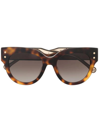 Shop Carolina Herrera Round-frame Sunglasses In Brown