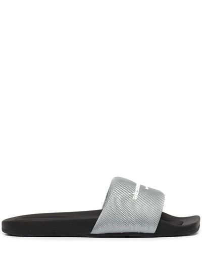 Alexander Wang Logo-print Slider Sandals In Grey