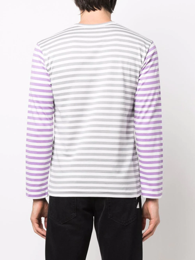 Shop Comme Des Garçons Play Logo-embroidered Striped T-shirt In Grey