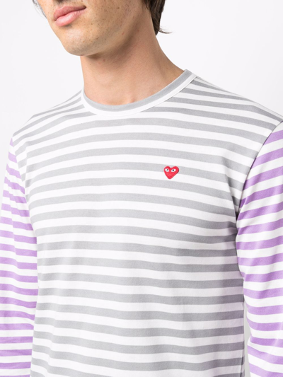 Shop Comme Des Garçons Play Logo-embroidered Striped T-shirt In Grey
