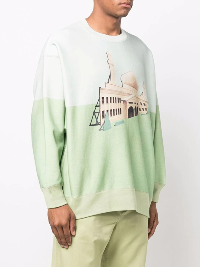 Shop Undercover Building-print Sweatshirt In Grün