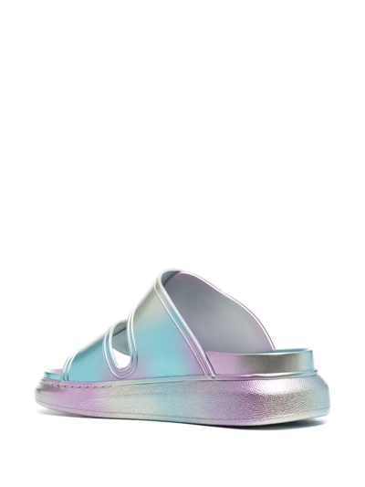 Shop Alexander Mcqueen Hybrid Holographic Buckle Sandals In Grey