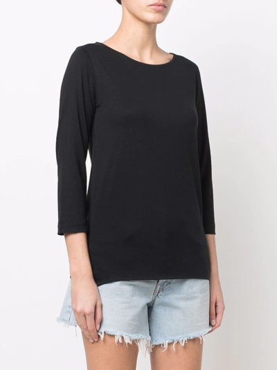 Shop Majestic Three-quarter Sleeve Fitted Top In Schwarz