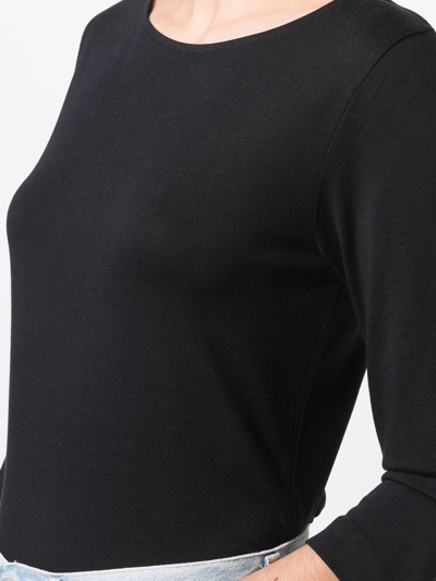 Shop Majestic Three-quarter Sleeve Fitted Top In Schwarz