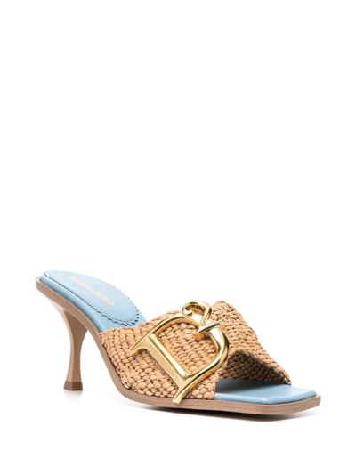 Dsquared2 70mm D2 Statement Raffia & Leather Mules In Nude