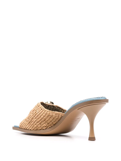 Dsquared2 70mm D2 Statement Raffia & Leather Mules In Nude