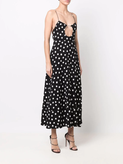 Shop Saint Laurent Polka-dot Cut-out Dress In Black