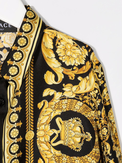 Shop Versace Barocco Kids-print Silk Shirt In Yellow