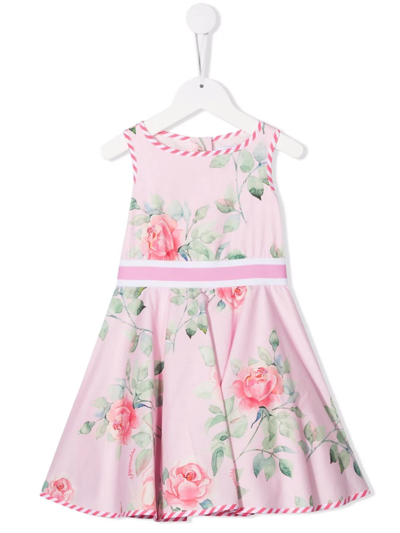 Shop Monnalisa Floral Print Flared Dress In Pink