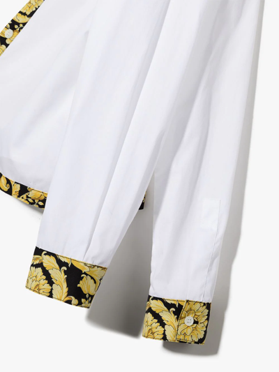 Shop Versace Barocco-trim Cotton Shirt In White