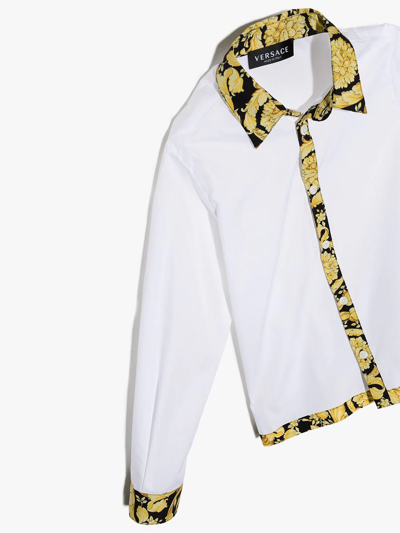 Shop Versace Barocco-trim Cotton Shirt In White