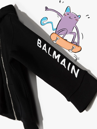 Shop Balmain Logo-sleeve Zip-up Hoodie In Black