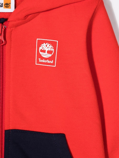 Timberland Logo-print Zip-up Hoodie In Red