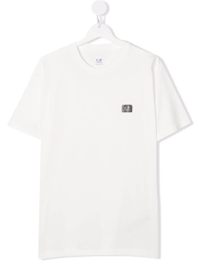Shop C.p. Company Teen Logo-patch Cotton T-shirt In White