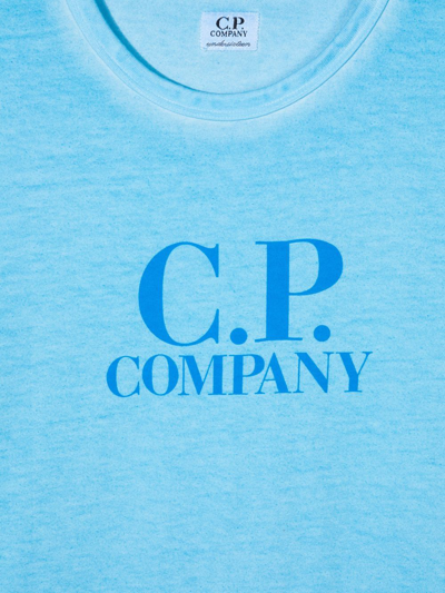 Shop C.p. Company Teen Logo-print Cotton T-shirt In Blue