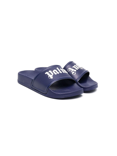 Shop Palm Angels Logo-print Slides In Blue