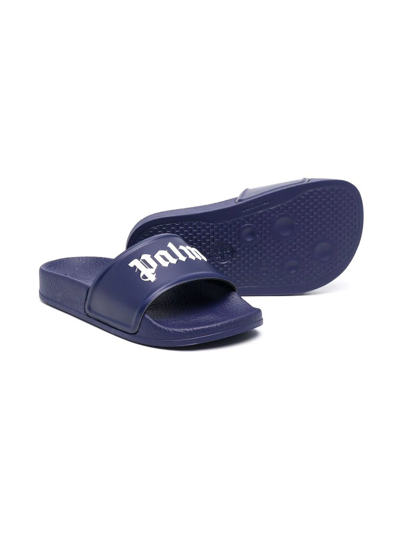 Shop Palm Angels Logo-print Slides In Blue