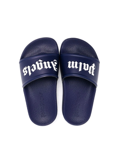 Shop Palm Angels Logo-print Slides In Blue