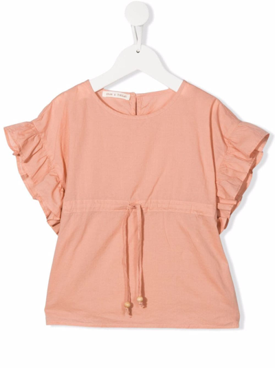 Shop Zhoe & Tobiah Ruffle-trimmed Short-sleeve Blouse In Pink