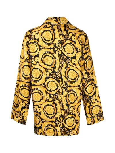 Shop Versace Barocco Silk Pyjama Top In Yellow