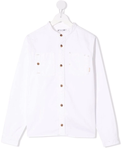 Shop Bonpoint Band Collar Button Down Shirt In White