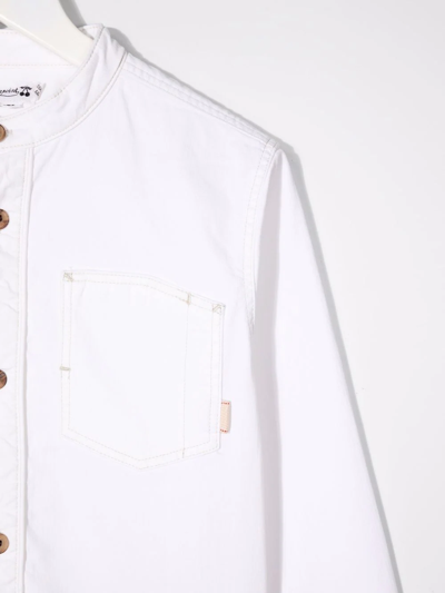 Shop Bonpoint Band Collar Button Down Shirt In White