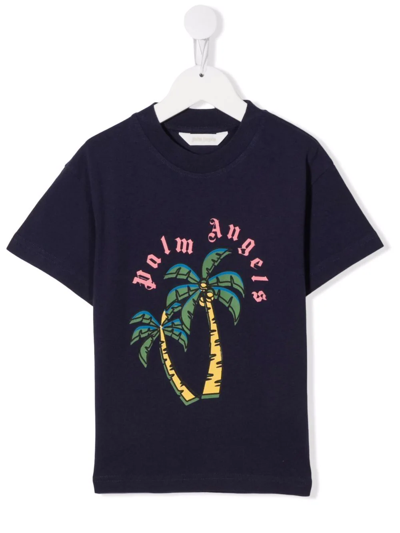 Palm Angels Palm Tree-print Short-sleeve T-shirt In Blue