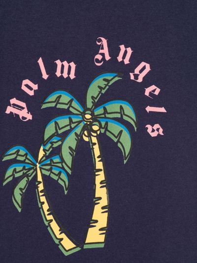 Palm Angels Palm Tree-print Short-sleeve T-shirt In Blue