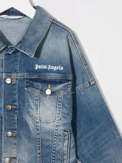 Shop Palm Angels Logo-print Denim Jacket In Blue