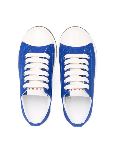 Shop Marni Lace Up Trainers In Blue
