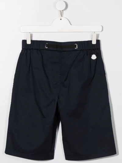 Shop Moncler Teen Belted Two-pocket Bermuda Shorts In Blue