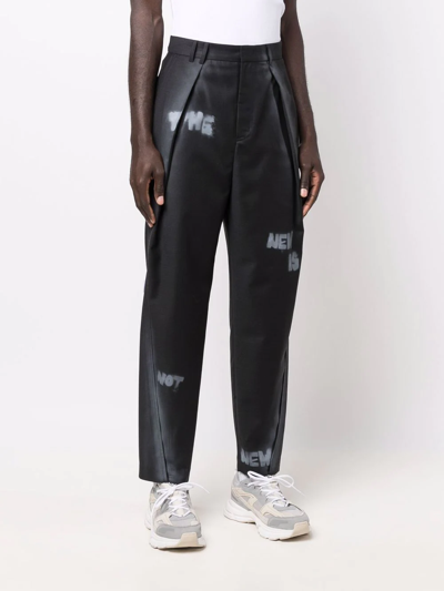 Shop Ader Error Slogan Print Straight-leg Trousers In Black