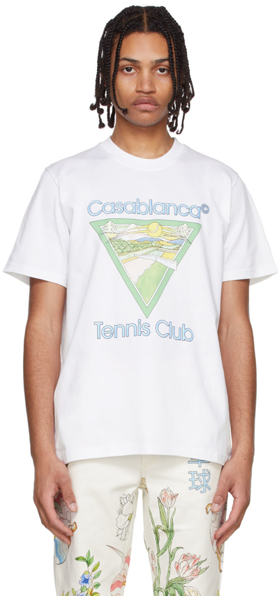 Shop Casablanca White Organic Cotton T-shirt In Tennis Club Icon