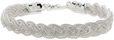 Shop Emanuele Bicocchi Silver Flat Braided Bracelet In White