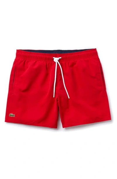 Shop Lacoste Recycled Polyester Swim Trunks In 528 Red/ Navy Blue