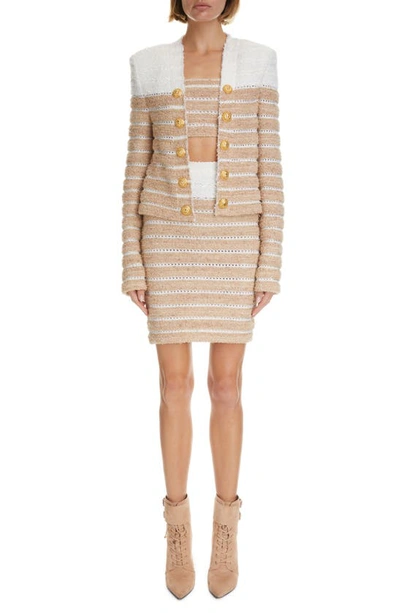 Shop Balmain Chain Tweed Skirt In Giv Blanc Beige Or Giv
