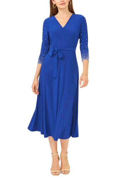 Shop Chaus Embellished Tie Waist Midi Dress In Blue